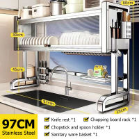 LXL 304 Stainless Steel Dish Rack Cabinet with Cover Over Sink Accessories Dish Drying Rack Kitchen Plates Organizer