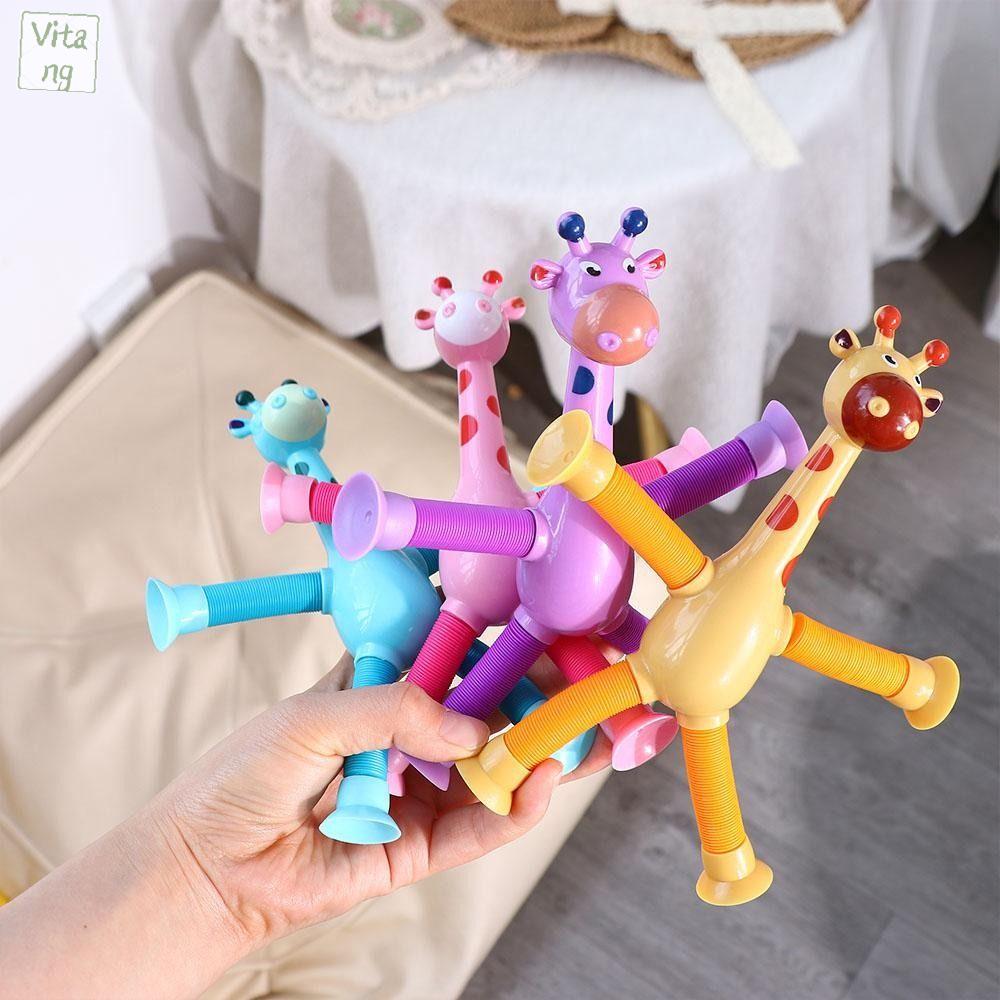 VITANG Cốc hút Đồ chơi hươu cao cổ phát sáng Kính thiên văn Có thể co giãn Đồ chơi hươu cao cổ co giãn Đồ chơi giảm căng thẳng Đèn sáng Ống Pop Hươu Cao Cổ Kỹ năng vận động cho trẻ em
