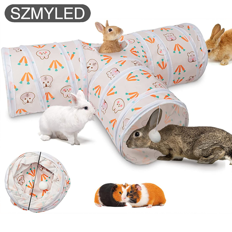 Suede T-shaped Tunnels Tubes Three-channel Foldable Bunny Hideout Pet Supplies Small Animal Tunnel Toys For Rabbits Bunny Guinea Pigs