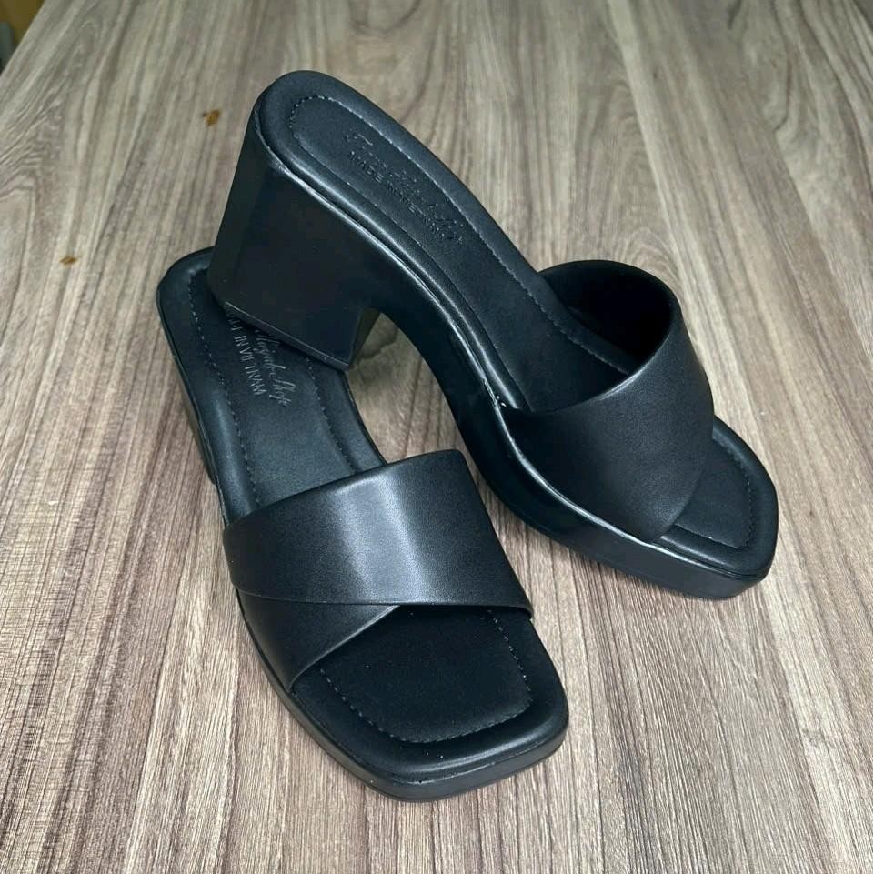 dép nữ cao gót - quai ngang xếp - đế PU cao 6 phân ( MS 17) Shoes DéP Nhung Đế Bằng Cao Su GiàY Đồng Jean - 3