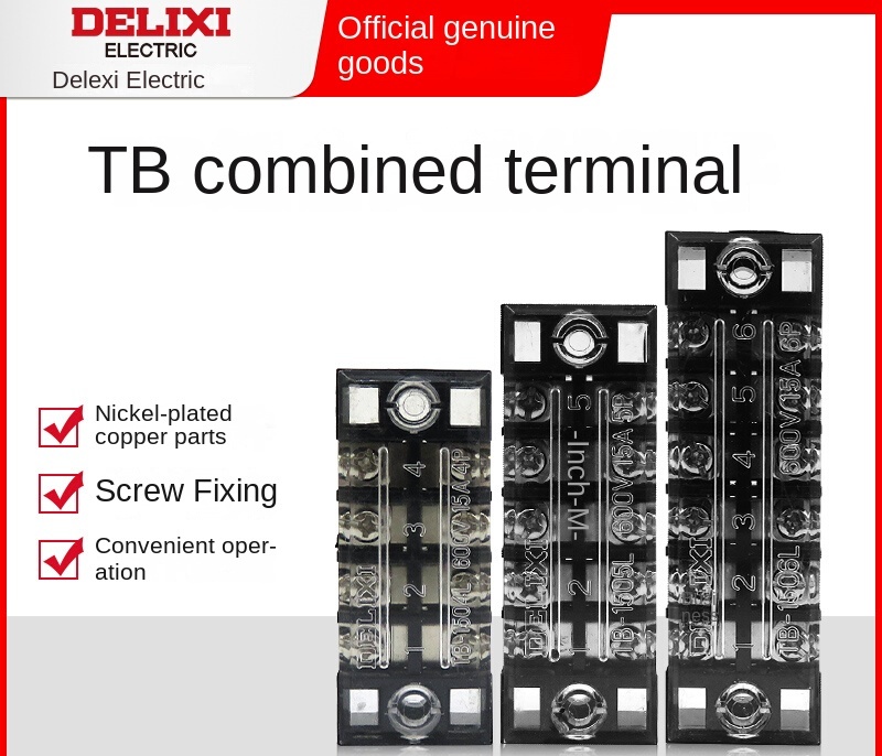Đầu Nối Dây Điện TB 2504 Delixi Đồng Nguyên Chất, Chống Cháy, 15A, 3 Vị Trí Domino Teminal Cho Hệ Thống Điện