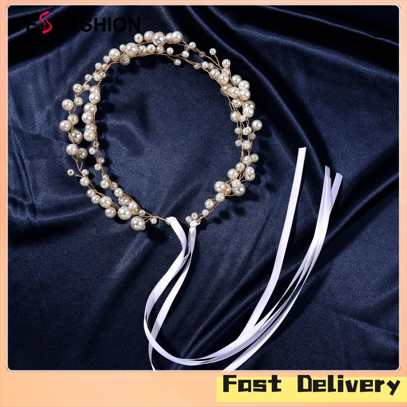 Yesfashion Store IN stock Wedding Pearl Beads Headband Women Handmade Bride Headband Bridal Pearl Head Pieces Vintage Head Pieces For Wedding ราคา 153 บาท*ส่งฟรี