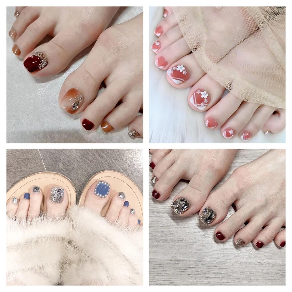 【Chân Móng Tay Giả 24 Cái hộp Bao Gồm Keo Miếng Dán Móng Chân Móng Tay Giả Thủ Công Móng Tay Giả Kim Cương Móng Tay Giả Cô Dâu Có Thể Tái Sử Dụng