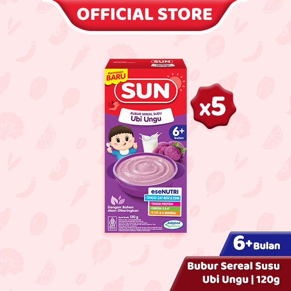 5 PCS - SUN Bubur Bayi 6+ Ubi Ungu Box 120 Gr