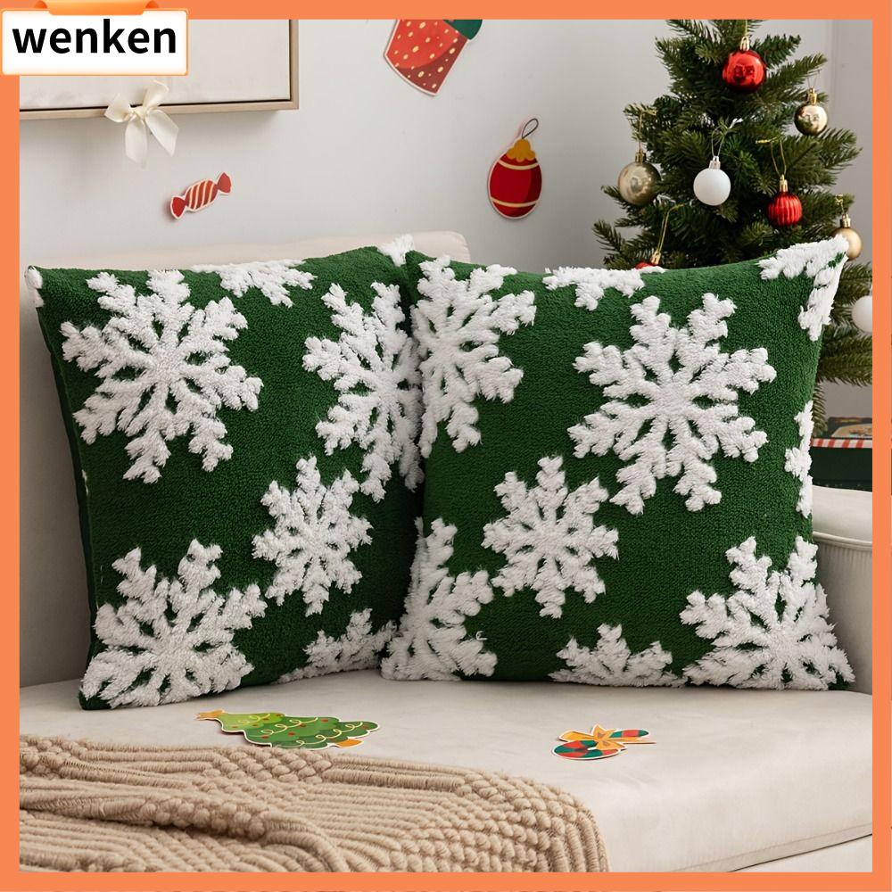WENKEN 45×45cm Áo gối Giáng sinh Bông tuyết Đồ nhồi bông Áo đệm ghế sofa  Có thể tháo rời Vỏ gối Trang trí nhà cửa