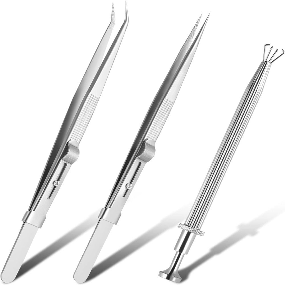 UNDERL 3 Pack Thép không gỉ Giá đỡ kim cương Nhíp Nhíp Kẹp Kim Cương Dụng cụ gắp Đá quý kim cương Trang sức