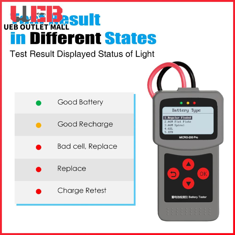 UEB เครื่องทดสอบแบตเตอรี่รถยนต์ DC 7V-30V พร้อมเครื่องวัดแรงดันและโหลด 40-2000CCA สำหรับวิเคราะห์แบตเตอรี่รถยนต์อย่างแม่นยำ ราคา 639 บาท*ส่งฟรี