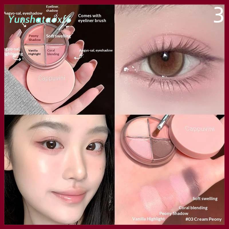 yunshataoxf Cappuvini 4 màu Matte nhung Eyeshadow Palette Bút kẻ mắt Highlighter đường viền Palette mắt trang điểm dễ thương vẻ đẹp mỹ phẩm - 2