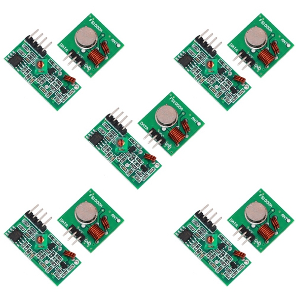 5 Pairs 433Mhz Rf Transmitter and Receiver Module Board Link Kit Compatible with Ar-Duino/Arm/McU/Raspberry Pi/Wireless