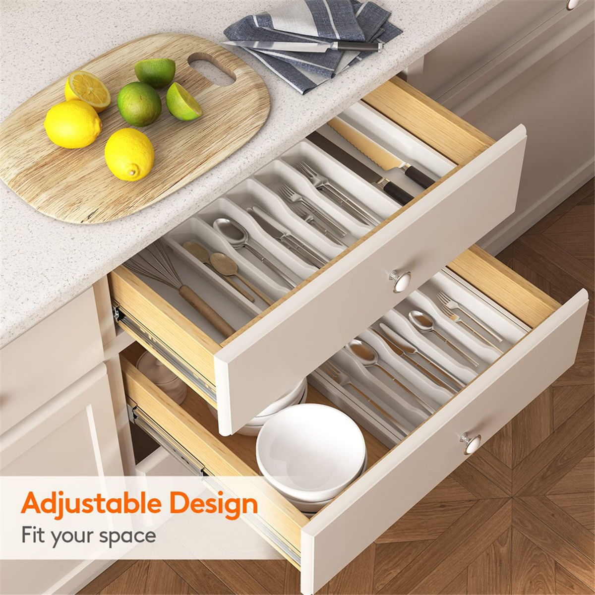 (VPWY) Cutlery Drawer Organiser, Expandable Utensil Tray for Kitchen, Adjustable Silverware and Flatware Holder