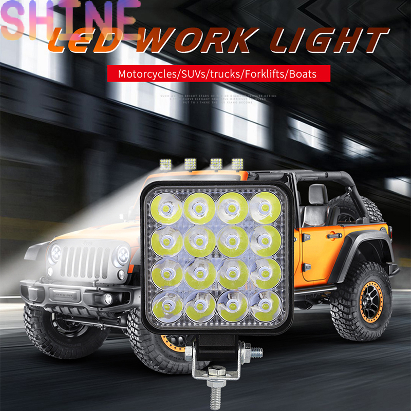 Shine đèn led làm việc hình vuông 48w đèn chiếu điểm địa hình 12v 24v cho xe hơi xe tải suv