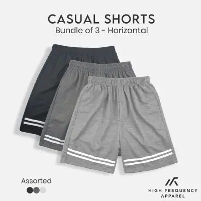 [BUNDLE OF 3] Horizontal Unisex HF Casual Shorts | Home Shorts | Grey Shorts | Men Shorts