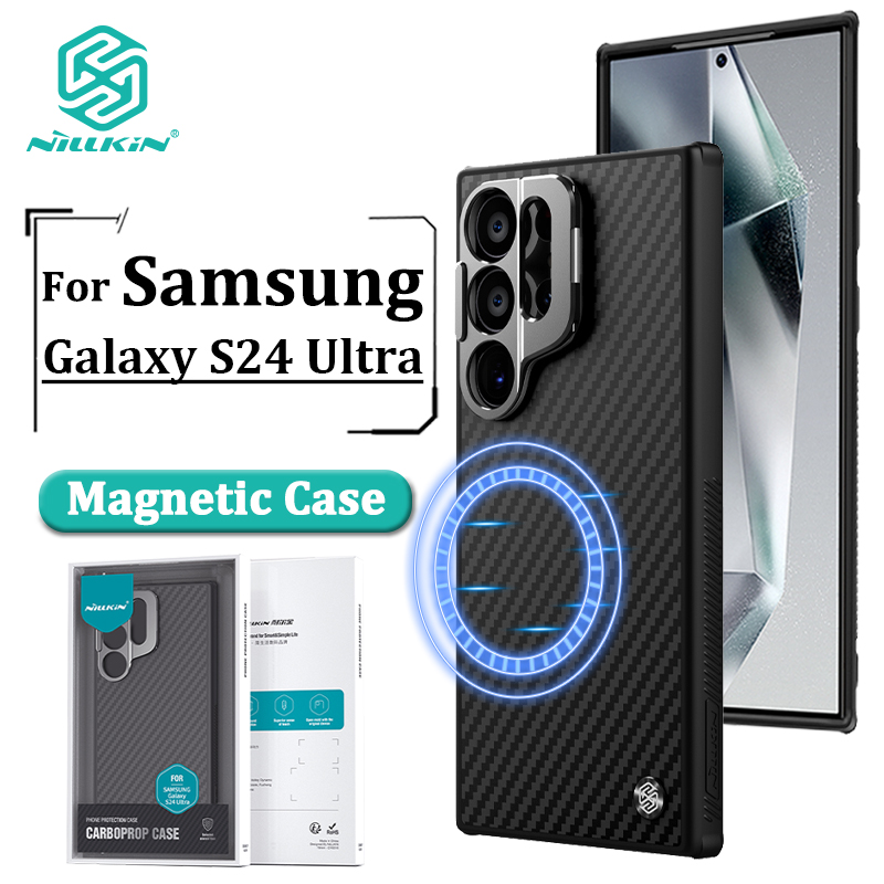 Nillkin sợi aramid đứng trường hợp đối với Samsung Galaxy S24 ultra S25 ultra siêu Ốp điện thoại TPU + sợi aramid MagSafe mô hình của hình học vỏ lưng bảo vệ