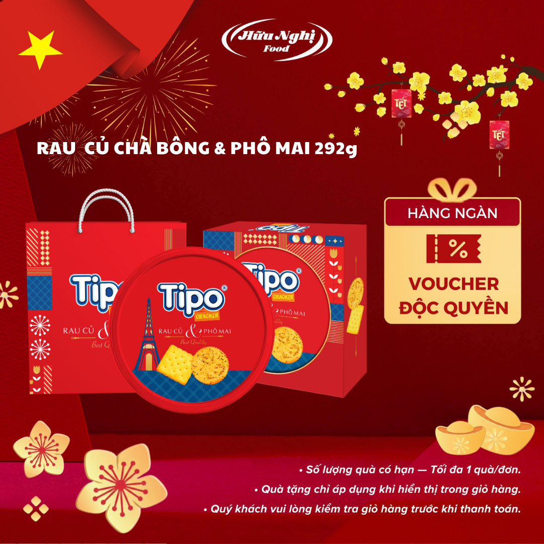 Bánh Tết Tipo Cracker Bánh rau củ chà bông  phô mai 292g Hữu Nghị Kèm Túi