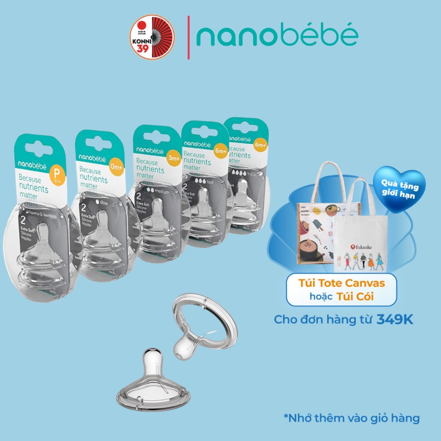 Set 2 núm ti Nanobebe silicon thay thế bình sữa Nanobebe cổ rộng 5 tốc độ chảy cho bé - KONNI39