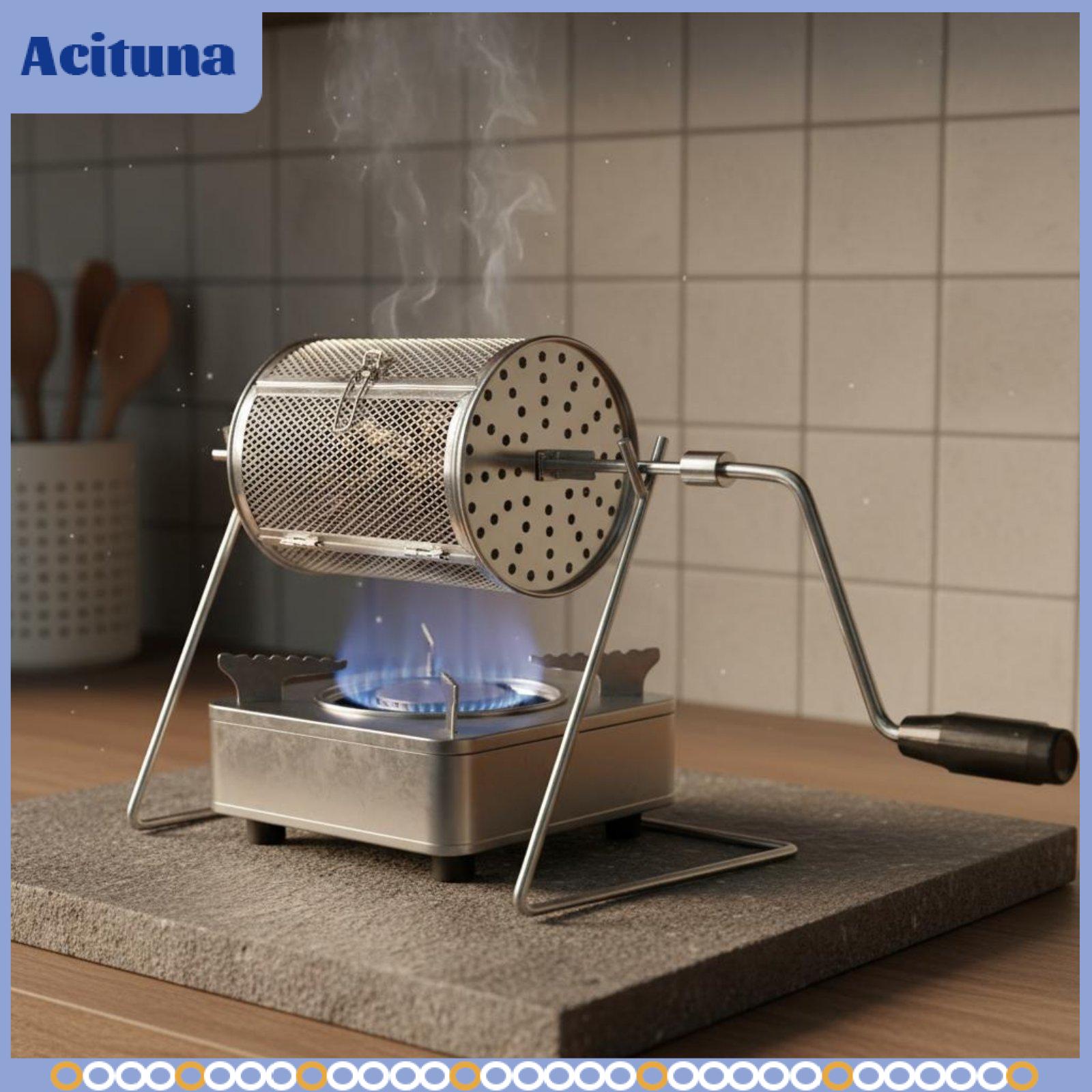 เครื่องครัวและอุปกรณ์บนโต๊ะอาหาร Acituna สแตนเลสสตีลเครื่องคั่วกาแฟ Hand Crank Drum Roaster สำหรับ Home Outdoor Fresh Bean ย่างเกียร์ ราคา 6,002 บาท*ส่งฟรี