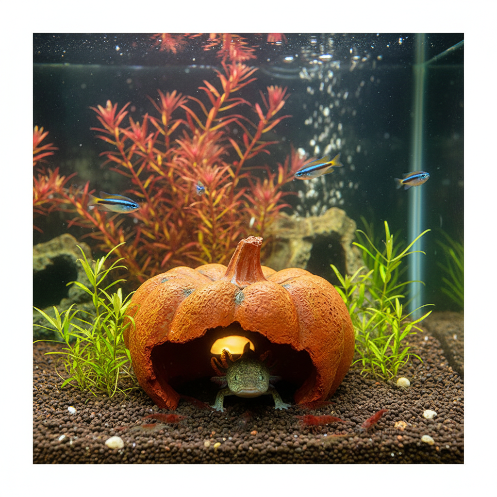 Ngôi nhà bí ngô Halloween nơi ẩn náu cho bể cá và thú cưng nhỏ bằng nhựa trang trí 12,3x11x8cm BEA-VN - 2