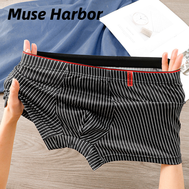 Muse Harbor กางเกงในผู้ชายลายทางกางเกงขาสั้นกางเกงในระบายอากาศกางเกงหลวมกีฬา ราคา 30 บาท*ส่งฟรี