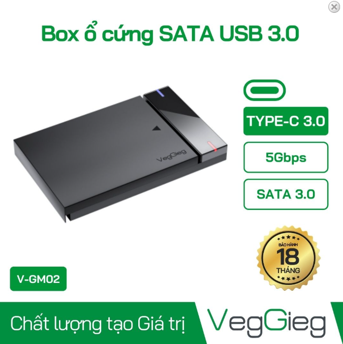 Hộp box 3.0 USB TypeC 10Gb V-GM02 VegGieg. Hộp đựng ổ cứng 2.5 inches. Không bao gồm ổ cứng