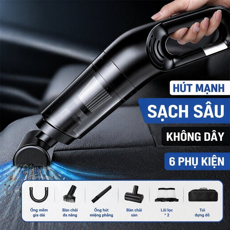 Aikenn Cordless handheld vacuum cleaner strong suction 120w power 500 capacity bin HEPA filter 6 nozzle attachments for car and home cleaning