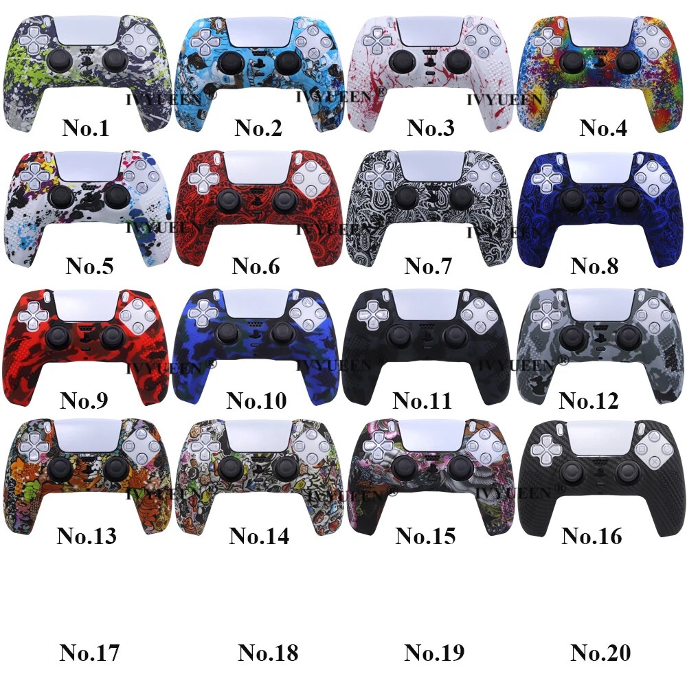 【The-Best】 10 Pcs For 5 Ps5 Controller Anti-Slip Silicone Case Water Transfer Printing Protective Skin For Dualsense
