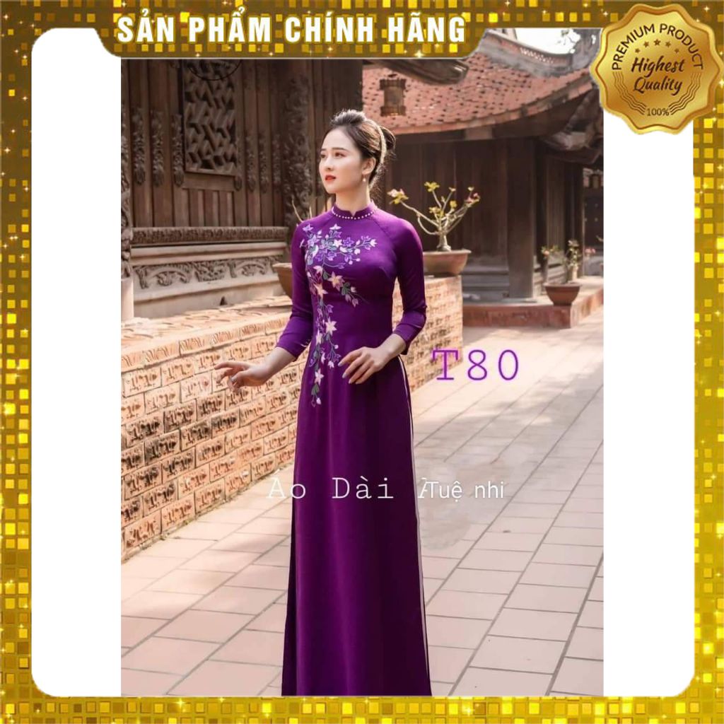 Siêu rẻ siêu phẩm áo dài thêu lụa tây thi hồng đỗ 2023