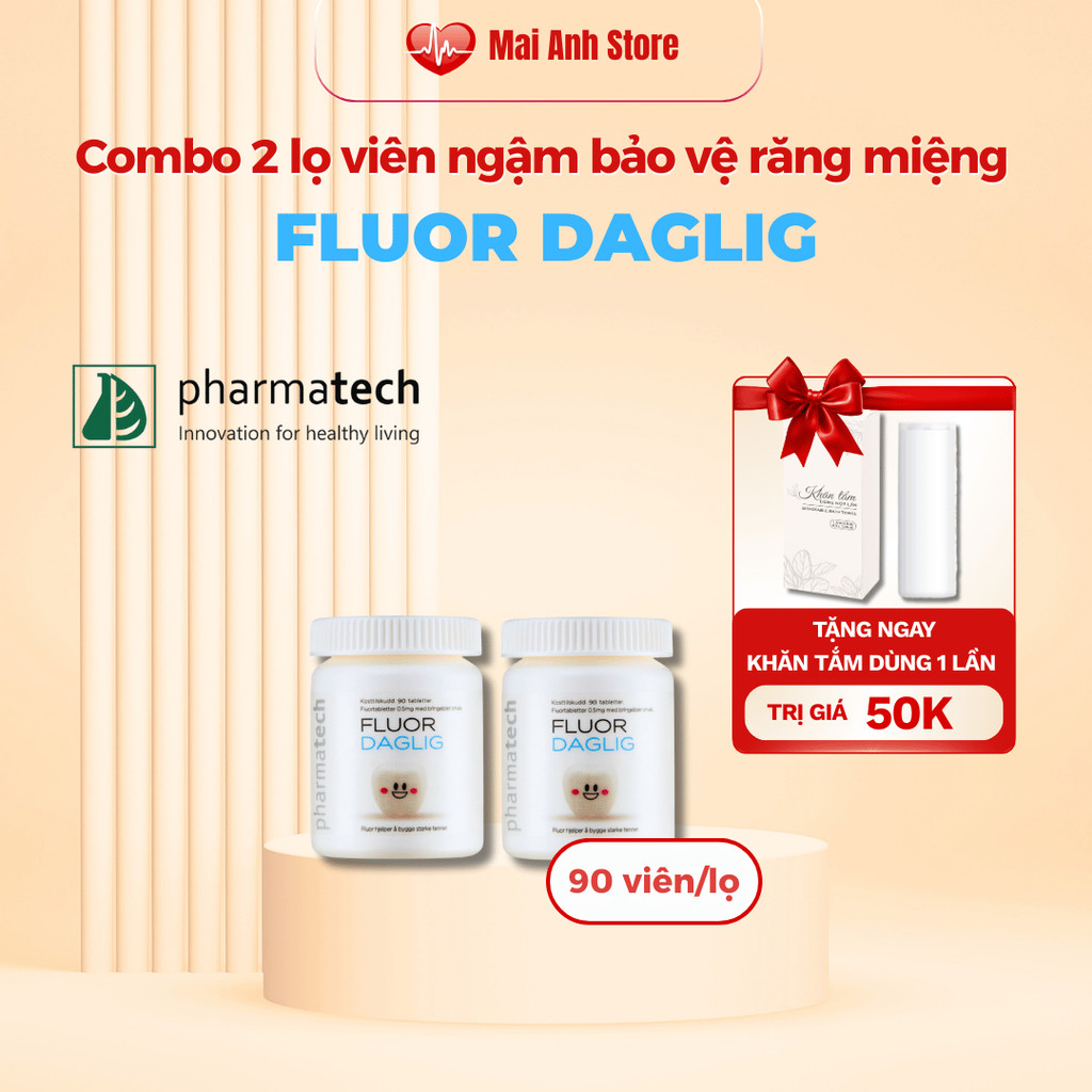 Combo 2 lọ viên ngậm bảo vệ sức khoẻ răng miệng Pharmatech Fluor Daglig 90 viên