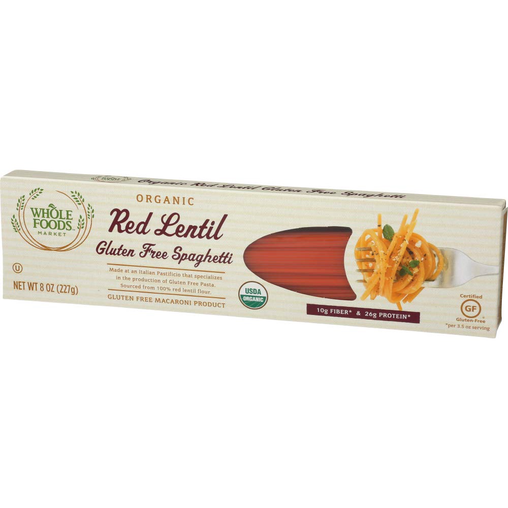 MÌ Ý SPAGHETTI ĐẬU LĂNG ĐỎ HỮU CƠ Whole Foods Market, Organic Red Lentil, Gluten Free Spaghetti, 227