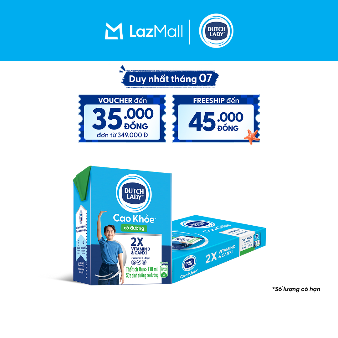 Thùng 48 Hộp Sữa Dutch Lady Cô Gái Hà Lan Cao Khỏe Có Đường 110ml (48x110ml) cho trẻ trên 1 tuổi