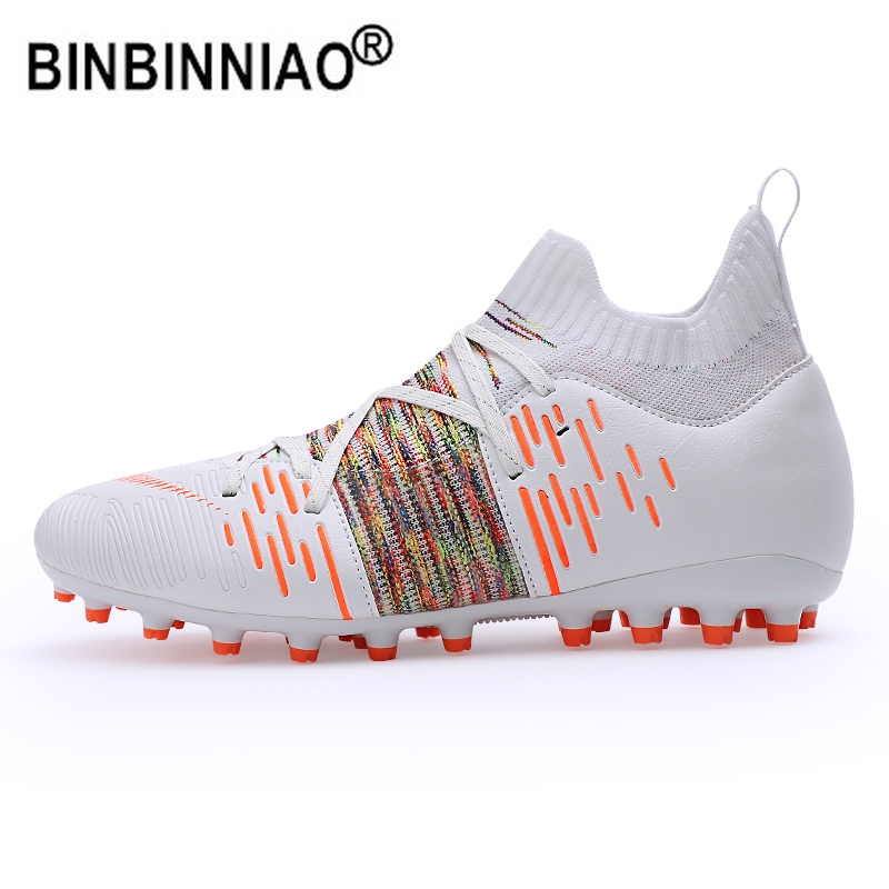 Binbinniao Giày bóng đá người đàn ông Futsal Chất liệu dệt với họa tiết bay Giày bóng đá thoáng khí trẻ em TF/FG Sneakers Giày bóng đá zapatos de futbol