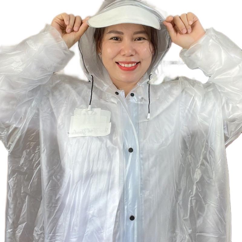 Áo mưa dây kéo có in logo (hàng in dư) chất liệu nhựa dẻo màu trắng và xanh trong mờ thời trang áo m