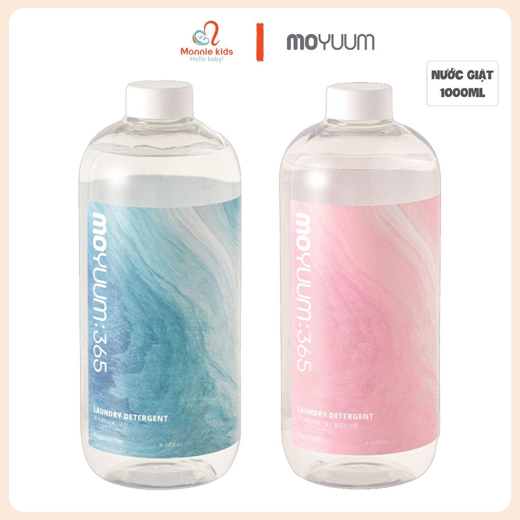 Nước giặt thuần chay Moyuum 365 cho bé sơ sinh 1000ml, nước giặt muối biển an toàn - Monnie Kids