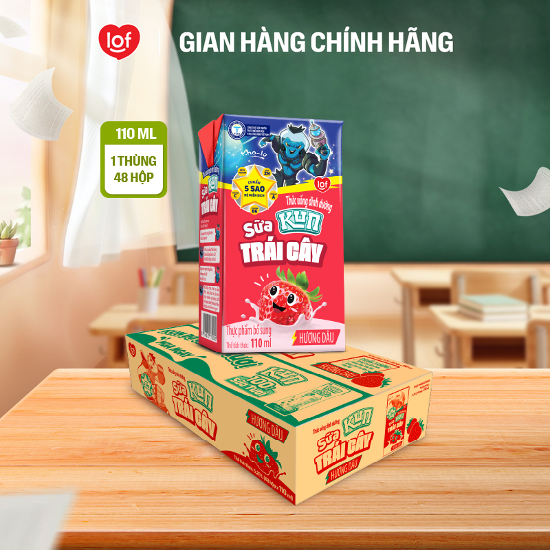 Sữa trái cây KUN vị dâu thùng 48 hộp x 110ml