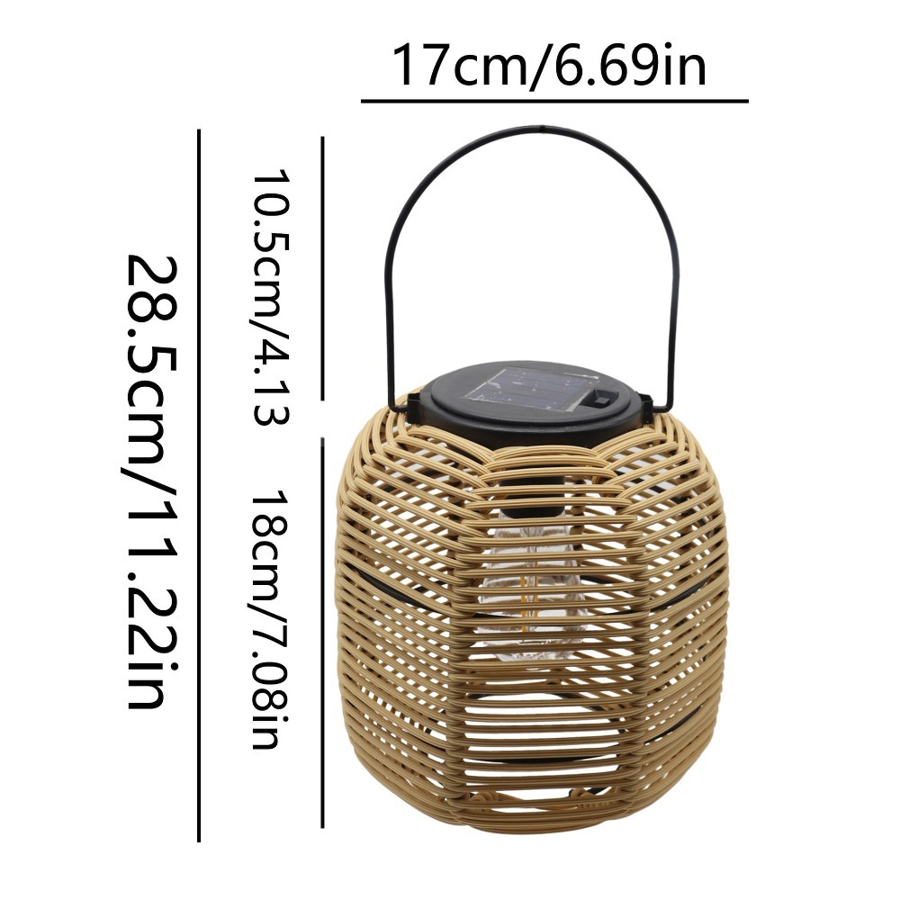 NOBLELUX Waterproof Rattan Solar Lantern Solar Powered Standing/Hanging Weaving Lantern Eco-Friendly Bamboo Frame Bamboo Chandelier Lamp Outdoor Garden Yard