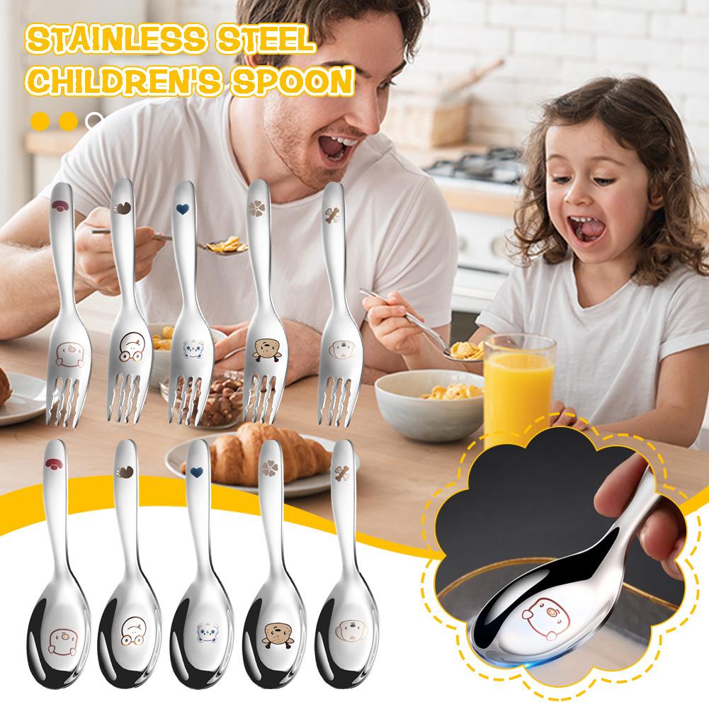 Đầy màu sắc khắc nĩa Hoạt hình Bộ muỗng thép không nĩa Bộ gỉ muỗng đồ dùng dao đồ kéo ăn đồ ăn O3Y9