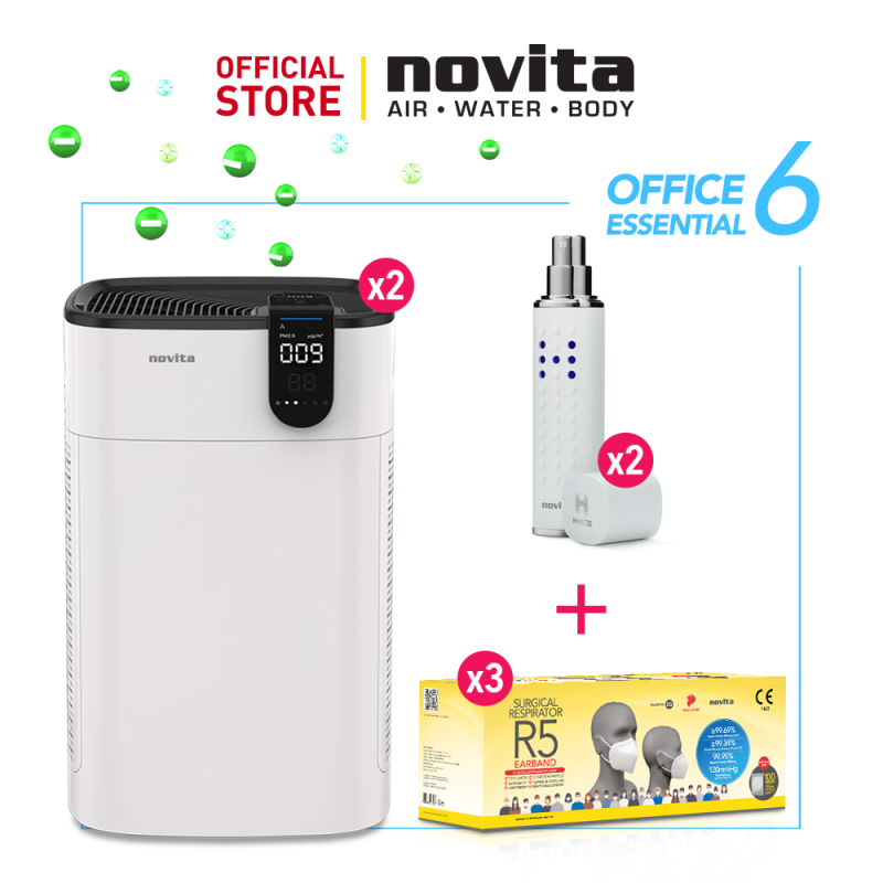 novita Office Essential Package 6 (Air Purifier A8 x 2 + Surgical Respirator R5 Earband (100pcs in a box) x 3 + H-Mist22 x 2) Singapore
