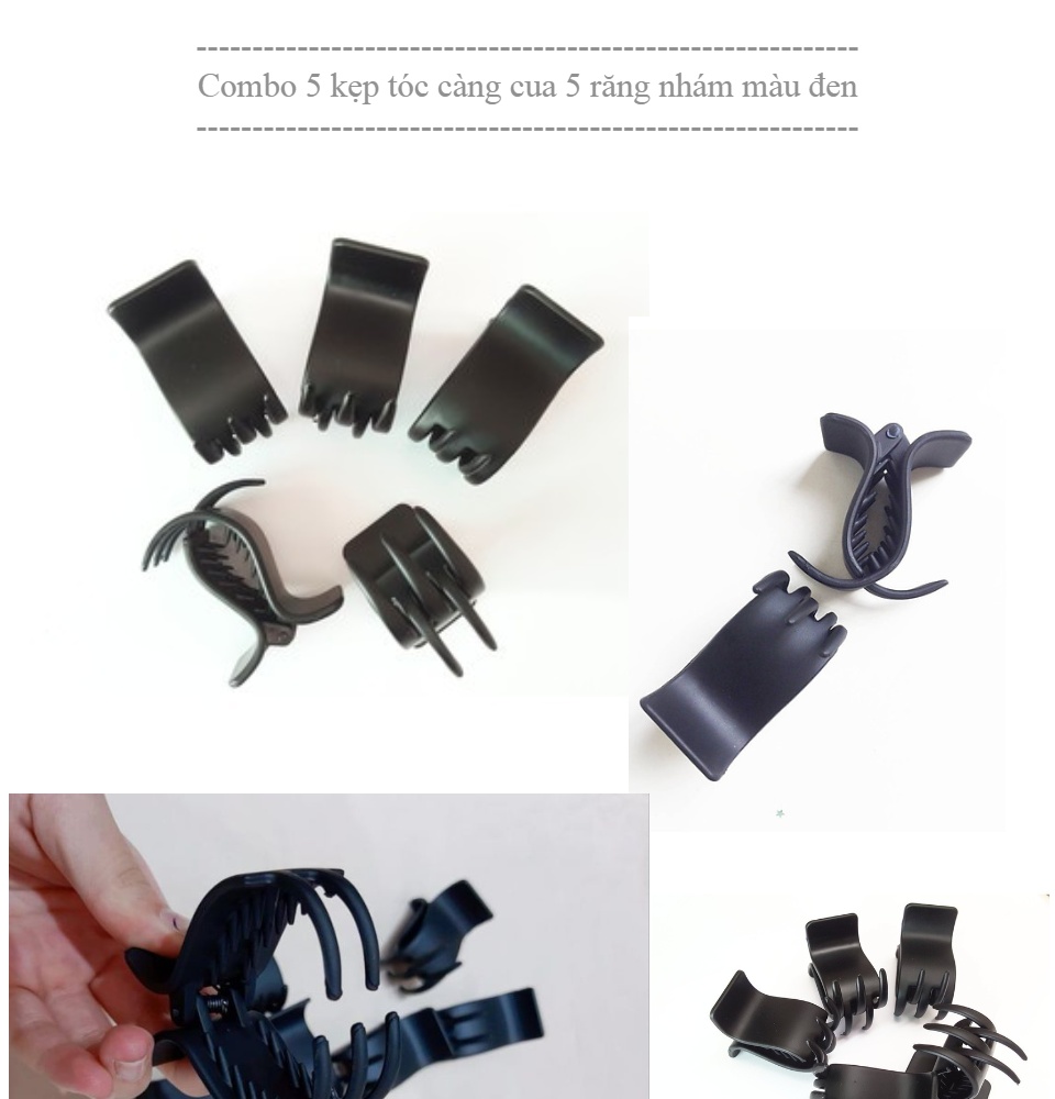 Combo 5 kẹp tóc càng cua 5 răng nhám màu đen