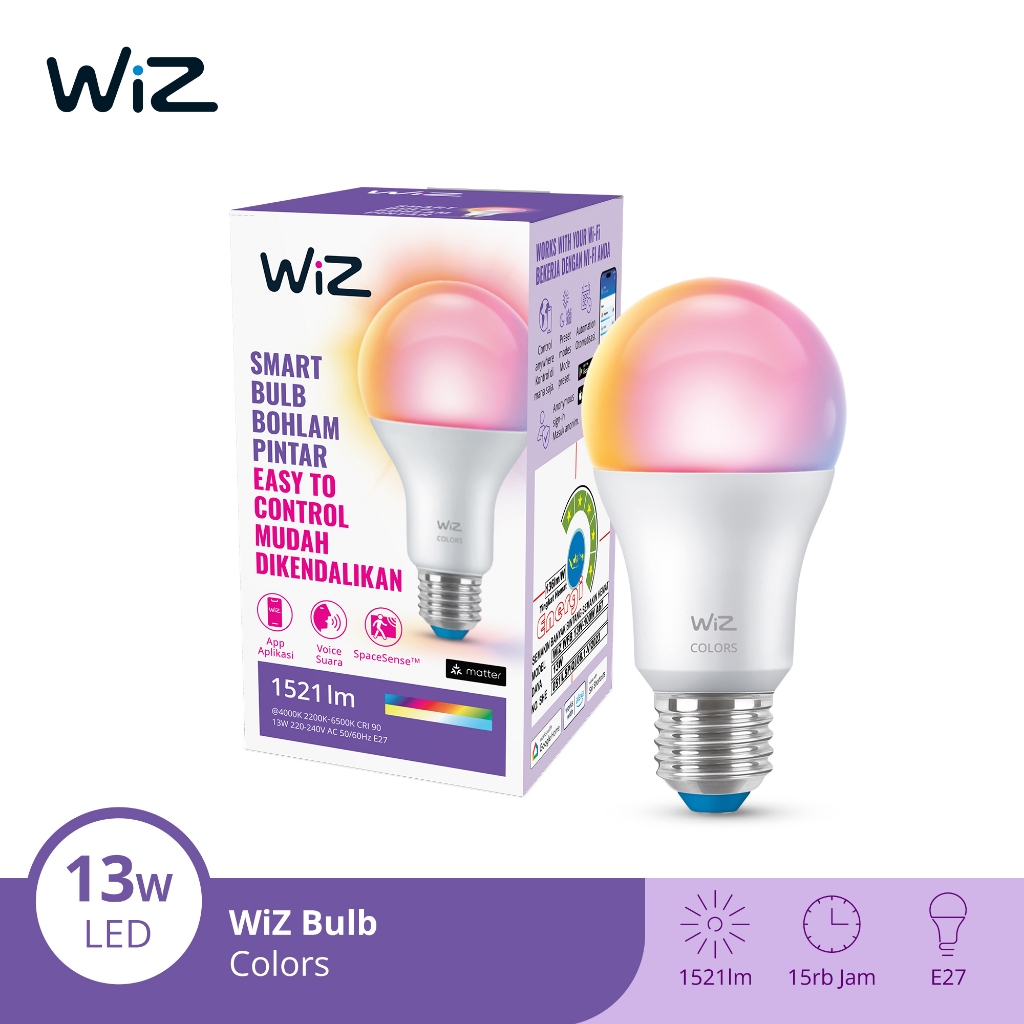 WiZ Lampu LED Smart 13W WiFi Smart Bulb RGB Warna - Lampu Tidur