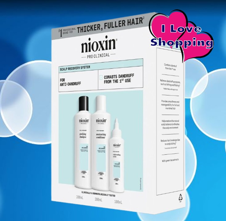 Nioxin Scalp Recovery Kit Anti-Dandruff 200/200/100 ml Shampoo for Dandruff, Itching, and Allergies, Set of 3 Pieces. ราคา 2,709 บาท*ส่งฟรี