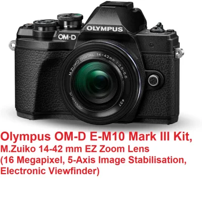 Singapore stock, Olympus OM-D E-M10 Mark III Kit, Micro Four Thirds System Camera (16 Megapixel, 5-Axis Image Stabilisation, Electronic Viewfinder) + M.Zuiko 14-42 mm EZ Zoom Lens, BLACK