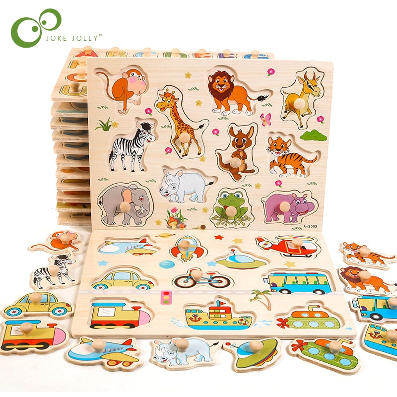 Toddler Puzzles Wooden Peg Puzzles Educational Knob Puzzle for Kids Age 2 3 4 Years Alphabet Number Shape Animal Vehicle Puzzles wfst4