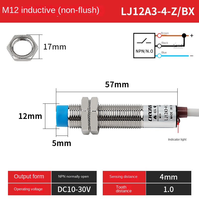 LJ12A3-4-Z/BX Cảm Biến Tiệm Cận CHXINSHE M12 | Tùy chọn LJ12A3-2-Z / LJ12A3-4-Z Công Tắc NPN/PNP NO/NC 24V | Phát Hiện 2mm/4mm | Tự Động Hóa Công Nghiệp Chính Hãng