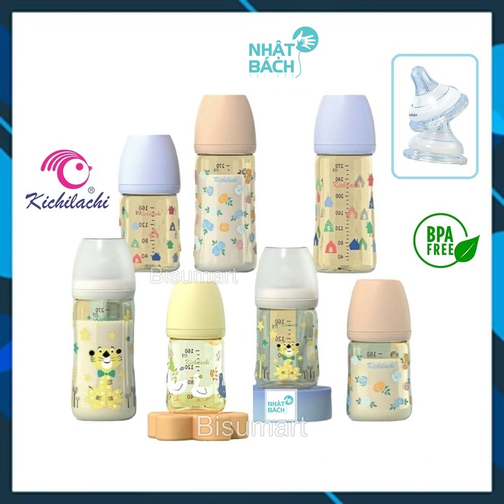Bình Sữa Cho Bé Moyuum- Kichilachi, Bình Sữa Cổ Rộng PPSU cao cấp 170ml/270ml