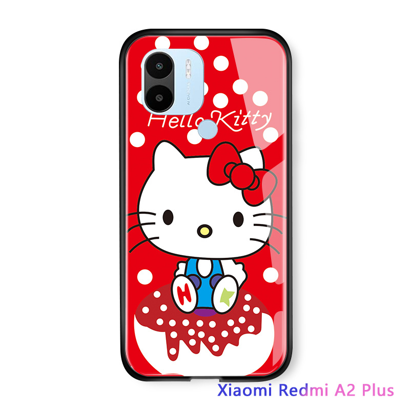 Ốp điện thoại cho Redmi A2 cộng với phim hoạt hình cho cô gái hello kity trường hợp KT mèo Bóng lưng kính cường lực Bìa