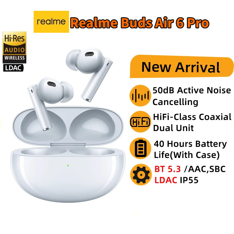 Realme Buds Air 6 Pro True Wireless Earphone 50dB Active Noise Cancelling Bluetooth 5.3 TWS Earphone LDAC IP55 Headphone