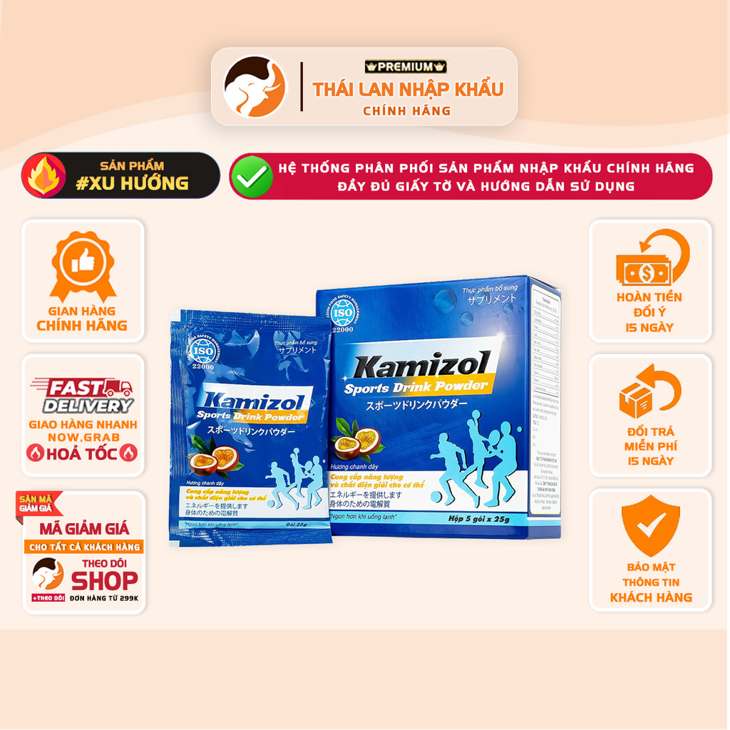 Bột Điện Giải Kamizol Sports Drink Powder Vị Chanh Dây – Hộp 5 Gói x 25g (125gr/ hộp)