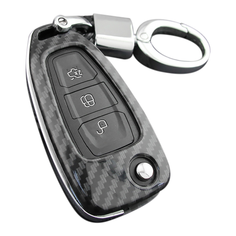 for Ford Focus 2012-2018 Car Carbon Fiber Smart Key Cover Case with Key Chain Accessories for Ford Escape Kuga 2013-2019