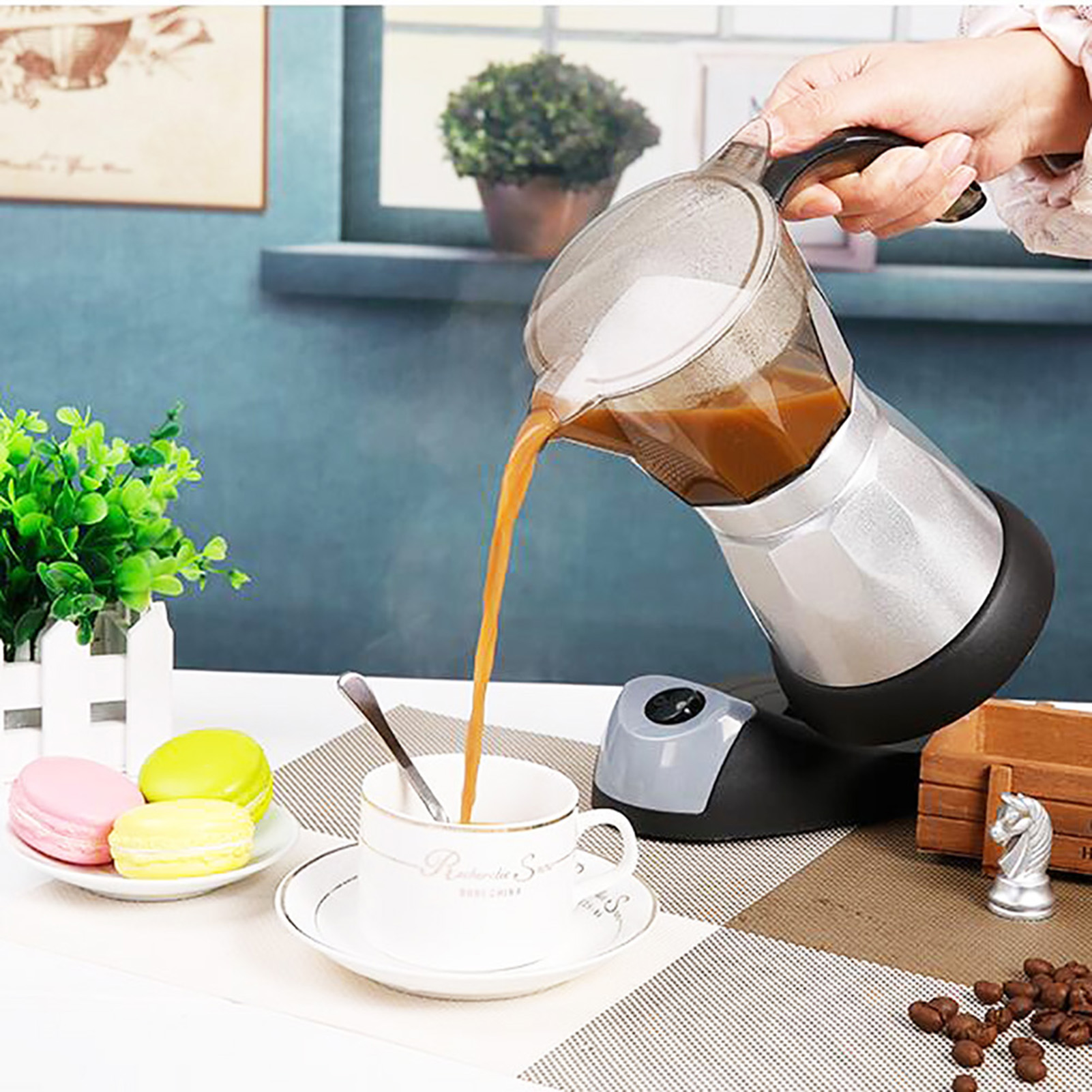 Máy pha cà phê Expresso ấm moka dung tích lớn 220V rắc cắm Châu Âu cho quán cà phê nhà cà phê phụ kiện
