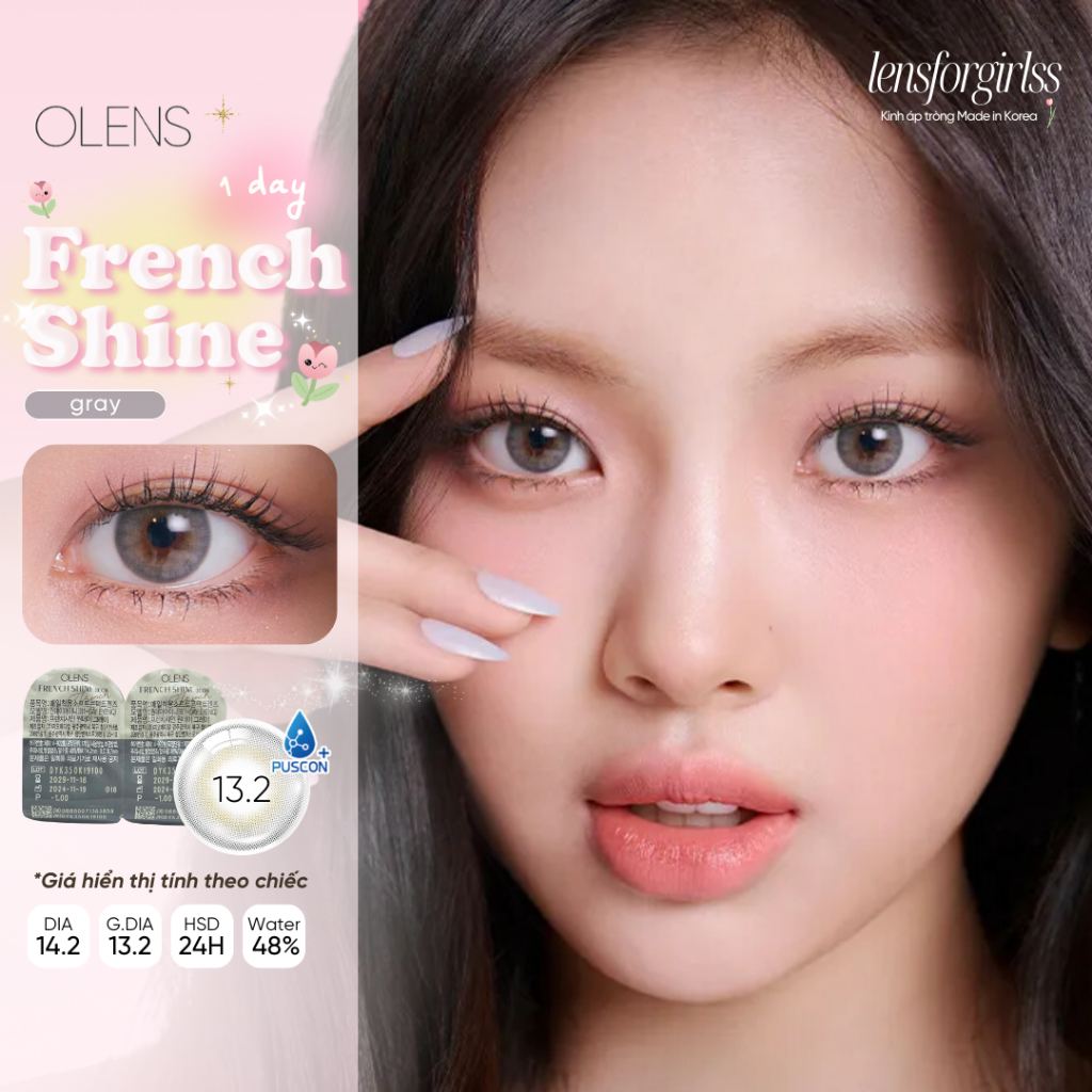 (OLENS) Lens 1 ngày | Kính áp tròng FRENCH SHINE GRAY chính hãng KOREA | LENSFORGIRLSS