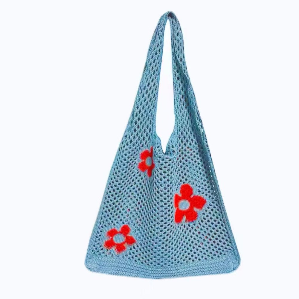 HUAN Dung lượng lớn Túi Tote Dệt  Vai đơn Thiết kế Openwork Túi xách hoa Phong cách cổ điển Kết cấu lưới Túi đeo vai bằng lưới Túi mua sắm - 7